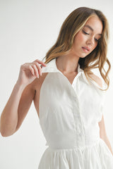 CORINNE EYELET HALTER SHIRT MINI DRESS