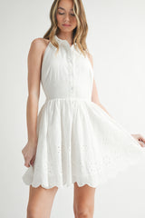 CORINNE EYELET HALTER SHIRT MINI DRESS