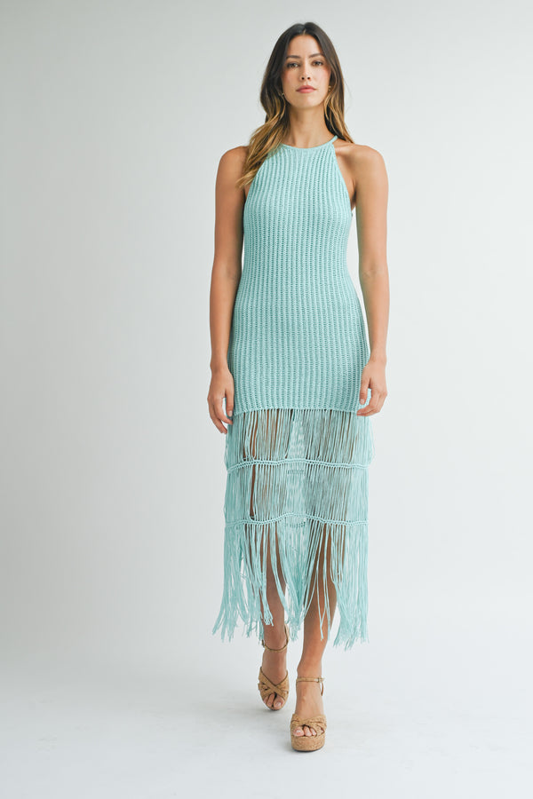 PHILOMENA  CROCHET FRINGE MIDI DRESS