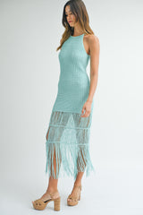 TANYA CROCHET FRINGE MIDI DRESS