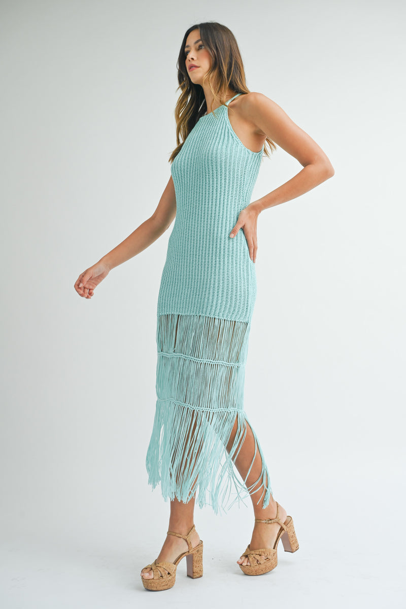 TANYA CROCHET FRINGE MIDI DRESS