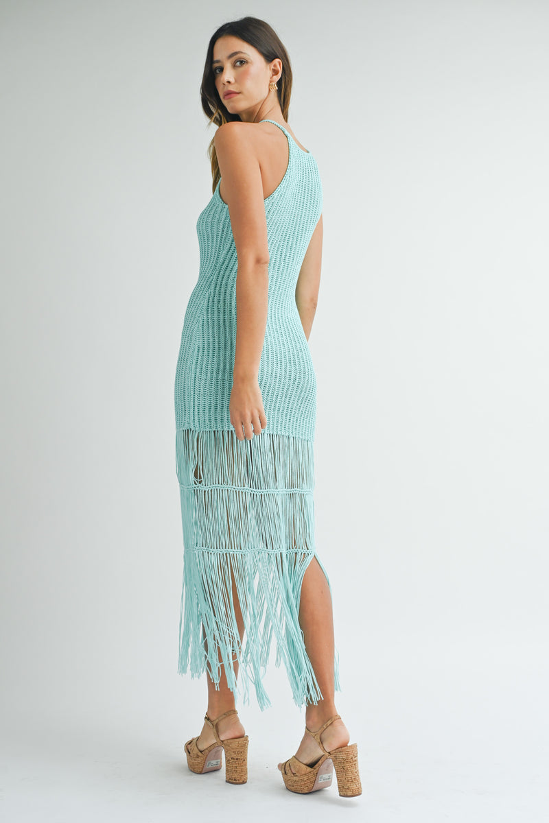 TANYA CROCHET FRINGE MIDI DRESS