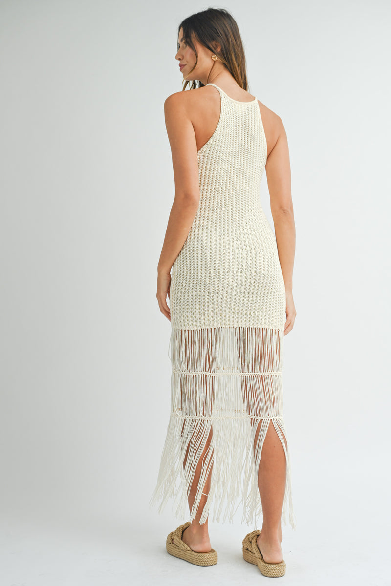 PHILOMENA  CROCHET FRINGE MIDI DRESS