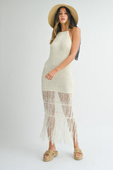 PHILOMENA  CROCHET FRINGE MIDI DRESS