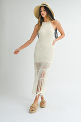 PHILOMENA  CROCHET FRINGE MIDI DRESS