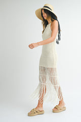 PHILOMENA  CROCHET FRINGE MIDI DRESS