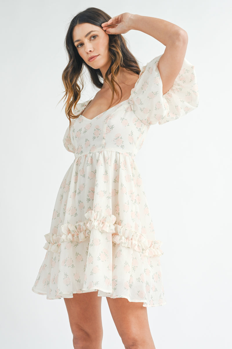 RAPUNZEL FLORAL PRINTED MINI DRESS