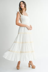 HENLEY LACE TRIM TIERED MAXI DRESS
