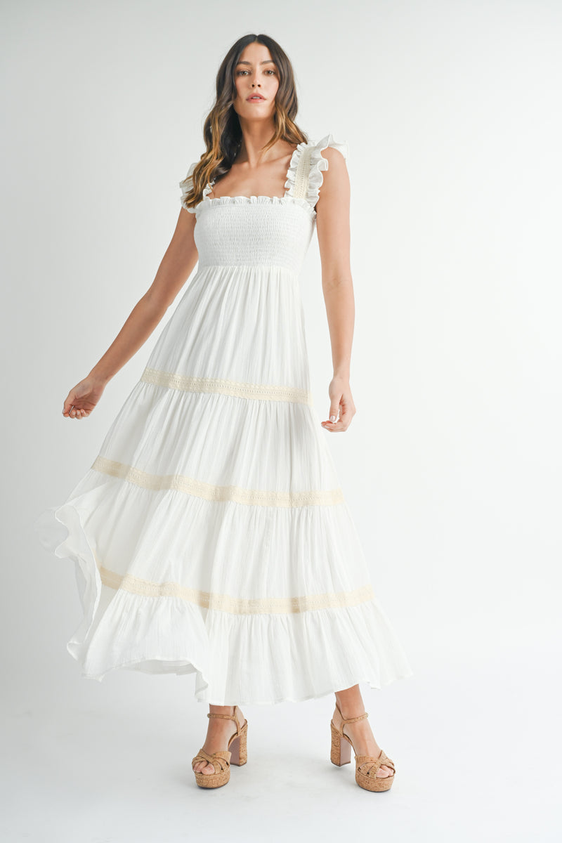 HENLEY LACE TRIM TIERED MAXI DRESS