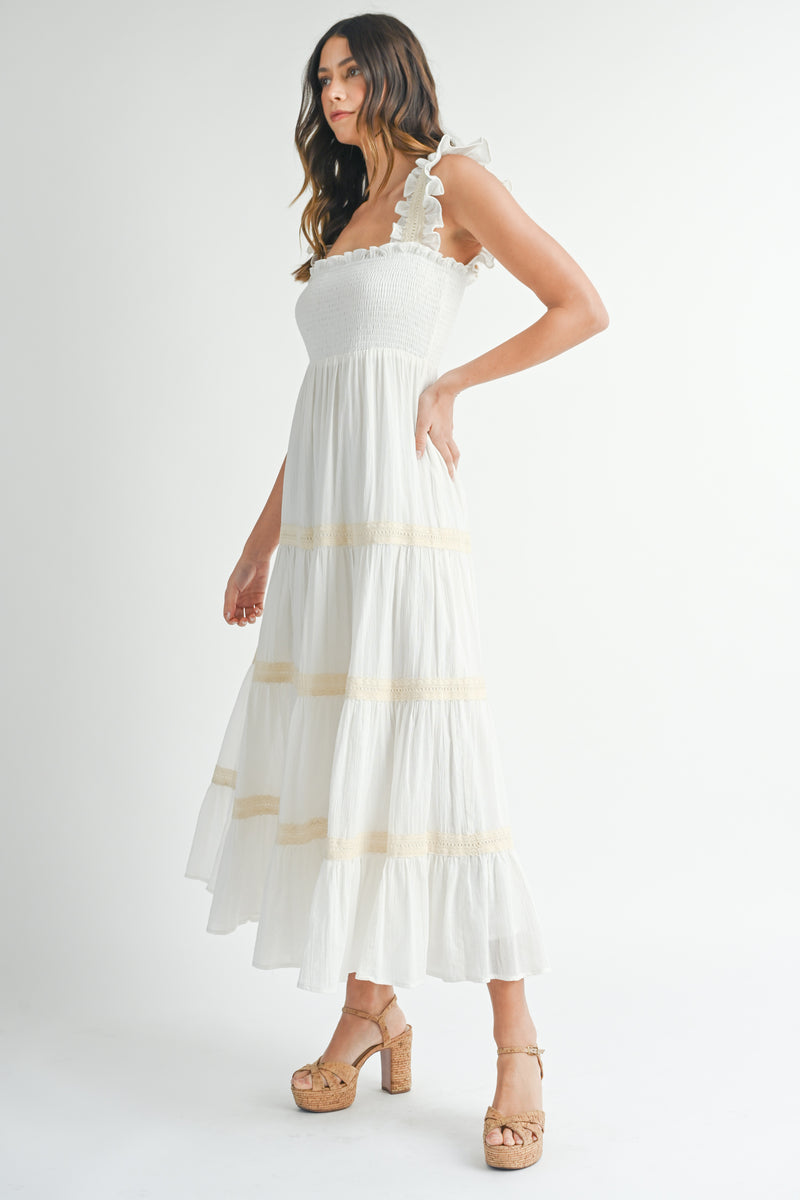 HENLEY LACE TRIM TIERED MAXI DRESS