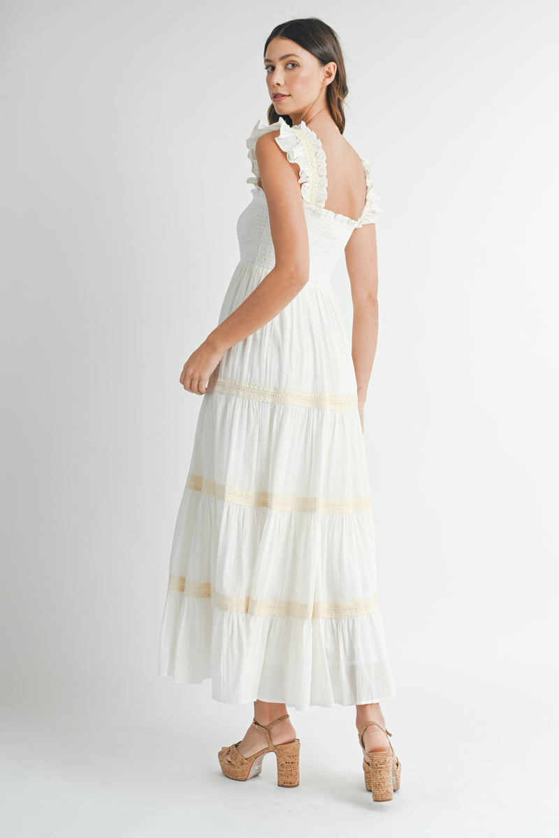 HENLEY LACE TRIM TIERED MAXI DRESS