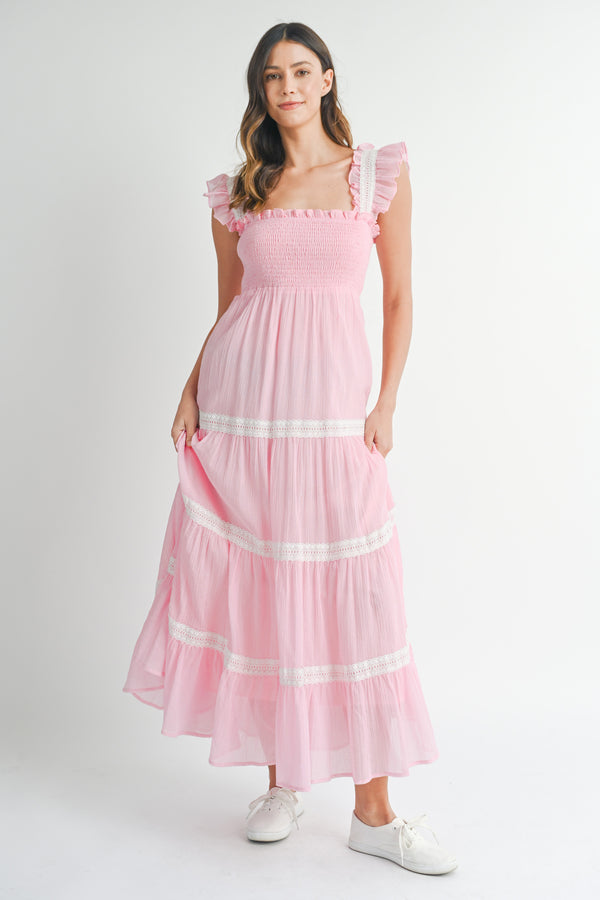 HENLEY LACE TRIM TIERED MAXI DRESS