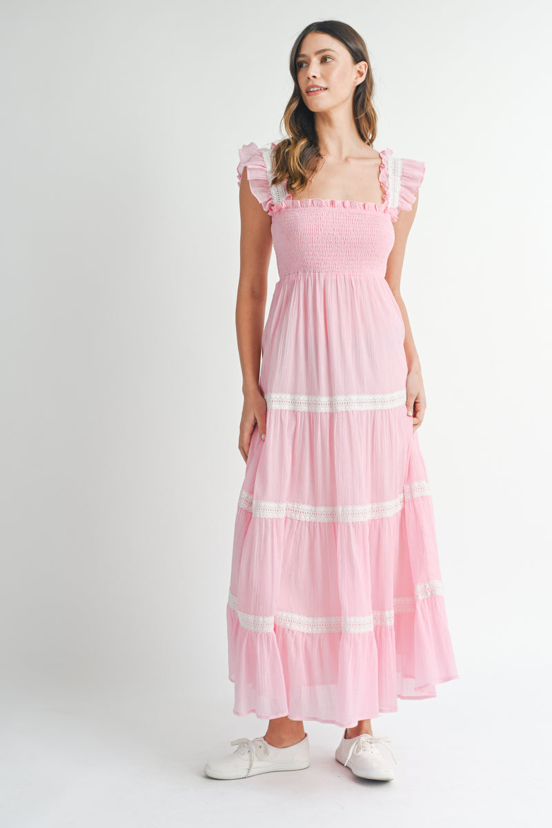 HENLEY LACE TRIM TIERED MAXI DRESS