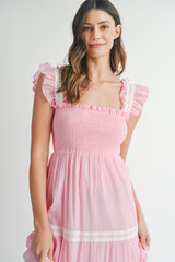 HENLEY LACE TRIM TIERED MAXI DRESS
