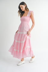 HENLEY LACE TRIM TIERED MAXI DRESS