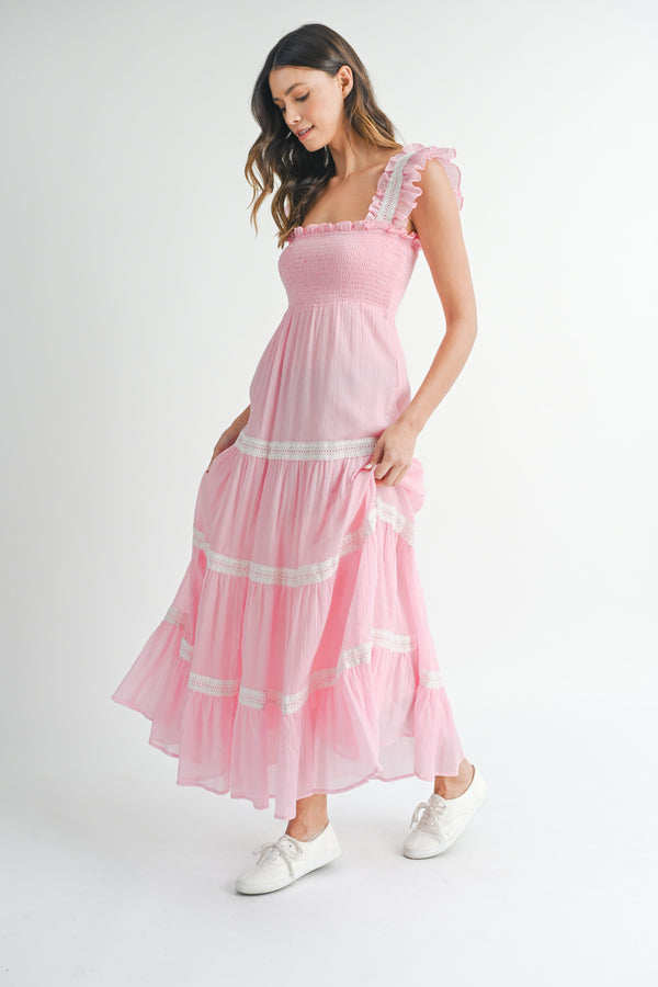 HENLEY LACE TRIM TIERED MAXI DRESS