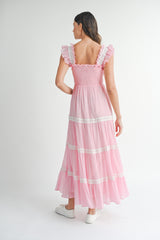 HENLEY LACE TRIM TIERED MAXI DRESS