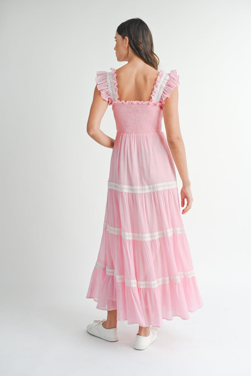 HENLEY LACE TRIM TIERED MAXI DRESS
