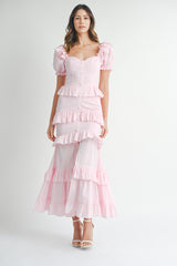 EVA BUTTON FRONT RUFFLE TIERED MAXI DRESS