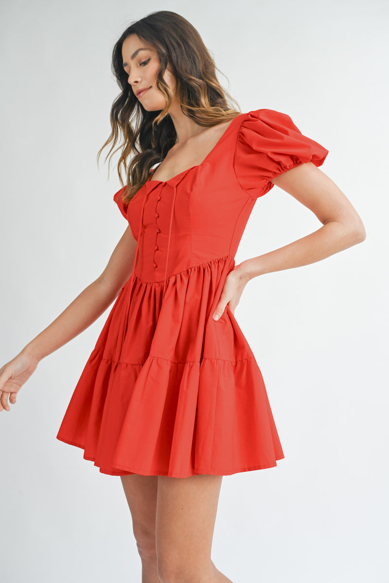 MORGANE BUTTON FRONT PUFF SLEEVE MINI DRESS