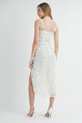 CHLOE FLORAL RUCHED MIDI CORSET DRESS
