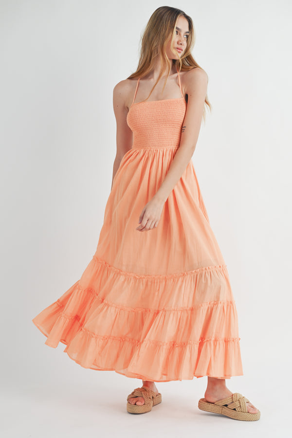 CORA SMOCKED OPEN BACK MAXI DRESS