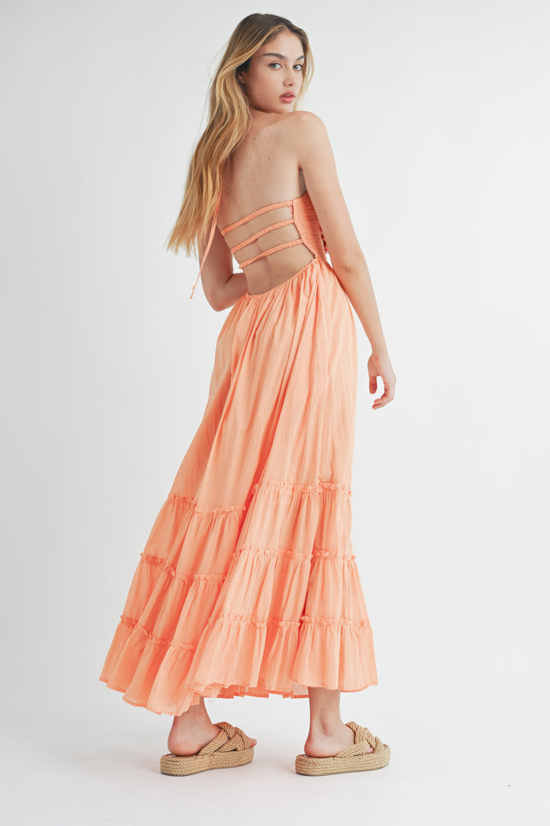 CORA SMOCKED OPEN BACK MAXI DRESS