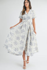 ANNA BUTTON DOWN BELTED FLORAL MIDI DRESS