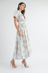 ANNA BUTTON DOWN BELTED FLORAL MIDI DRESS