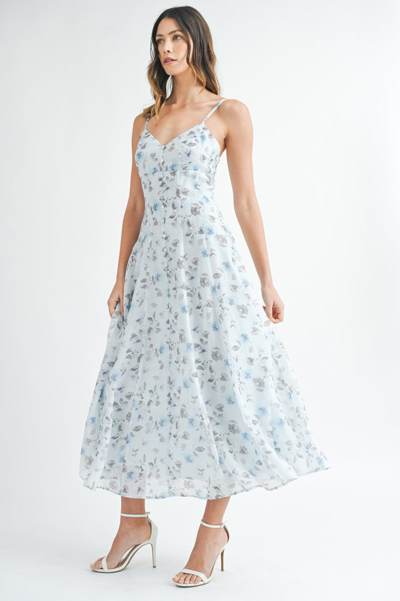 LANEY BUTTON FRONT FLARE MIDI DRESS