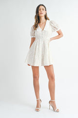 DEARICA BUTTON FRONT FLARE MINI DRESS