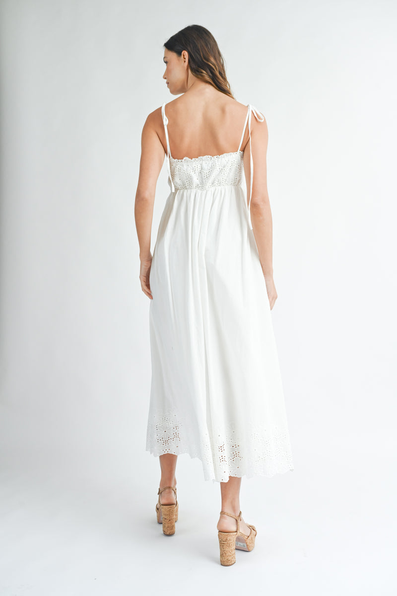 SAMANTHA  SCALLOP EDGE EYELET LACE MIDI DRESS