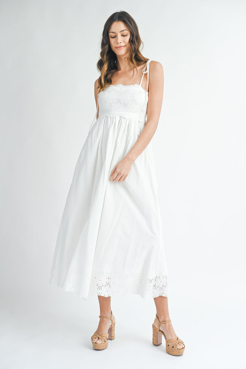 SAMANTHA  SCALLOP EDGE EYELET LACE MIDI DRESS