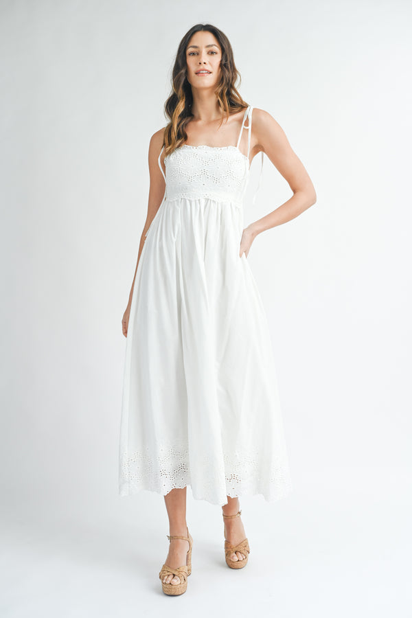 SAMANTHA  SCALLOP EDGE EYELET LACE MIDI DRESS