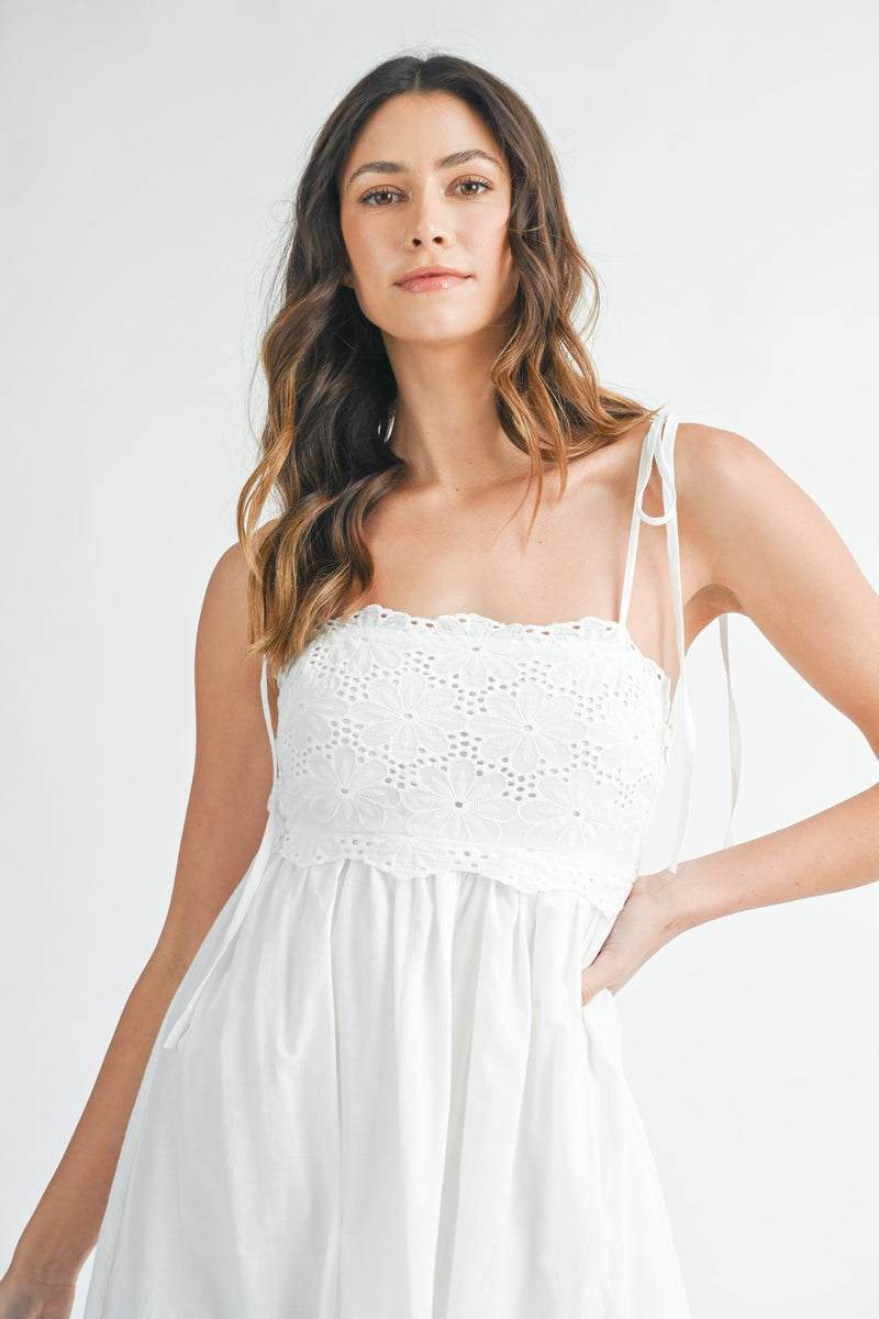 SAMANTHA  SCALLOP EDGE EYELET LACE MIDI DRESS