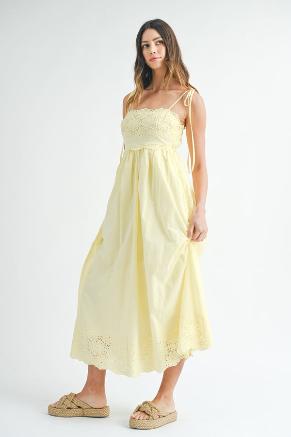 SAMANTHA  SCALLOP EDGE EYELET LACE MIDI DRESS