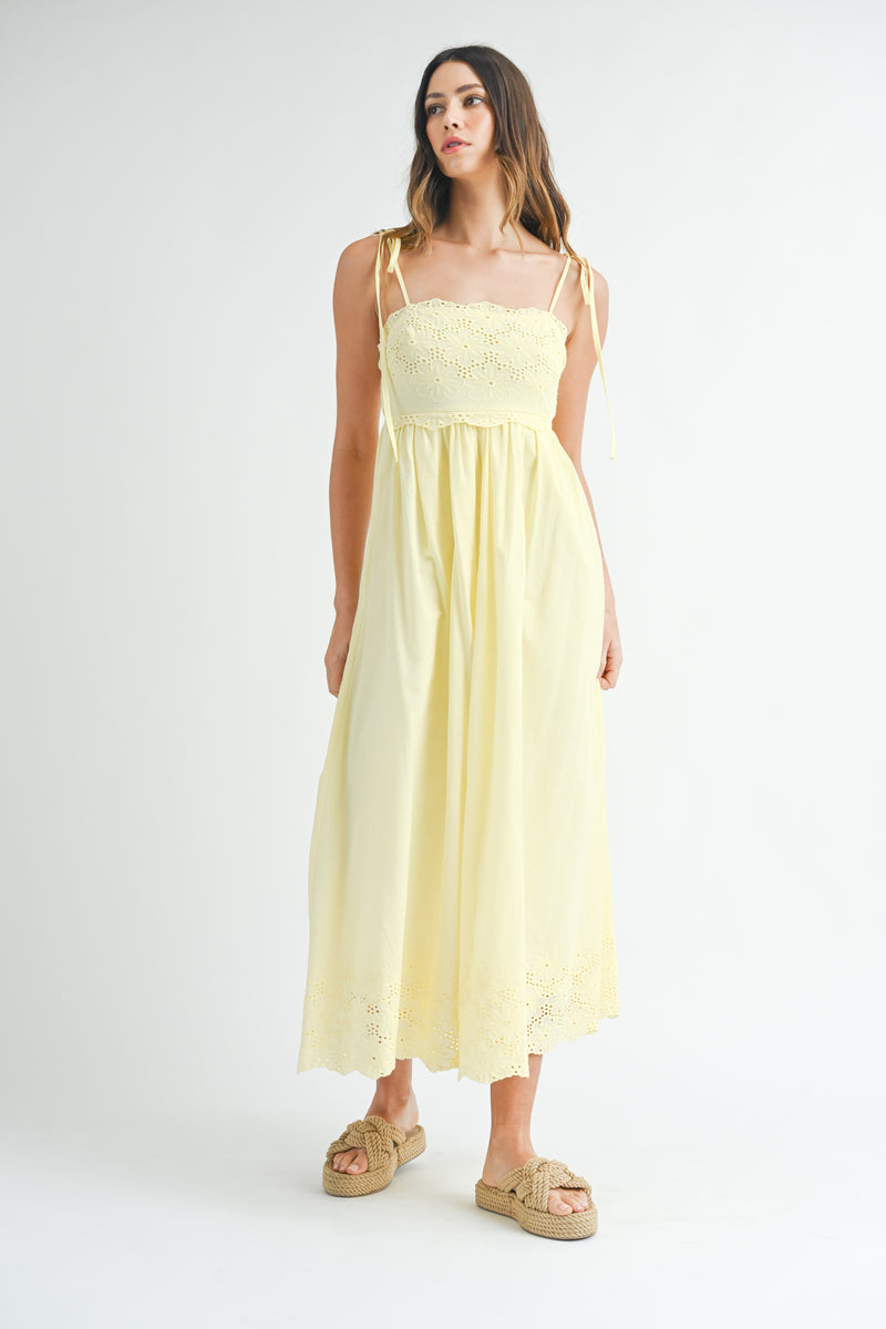 SAMANTHA  SCALLOP EDGE EYELET LACE MIDI DRESS