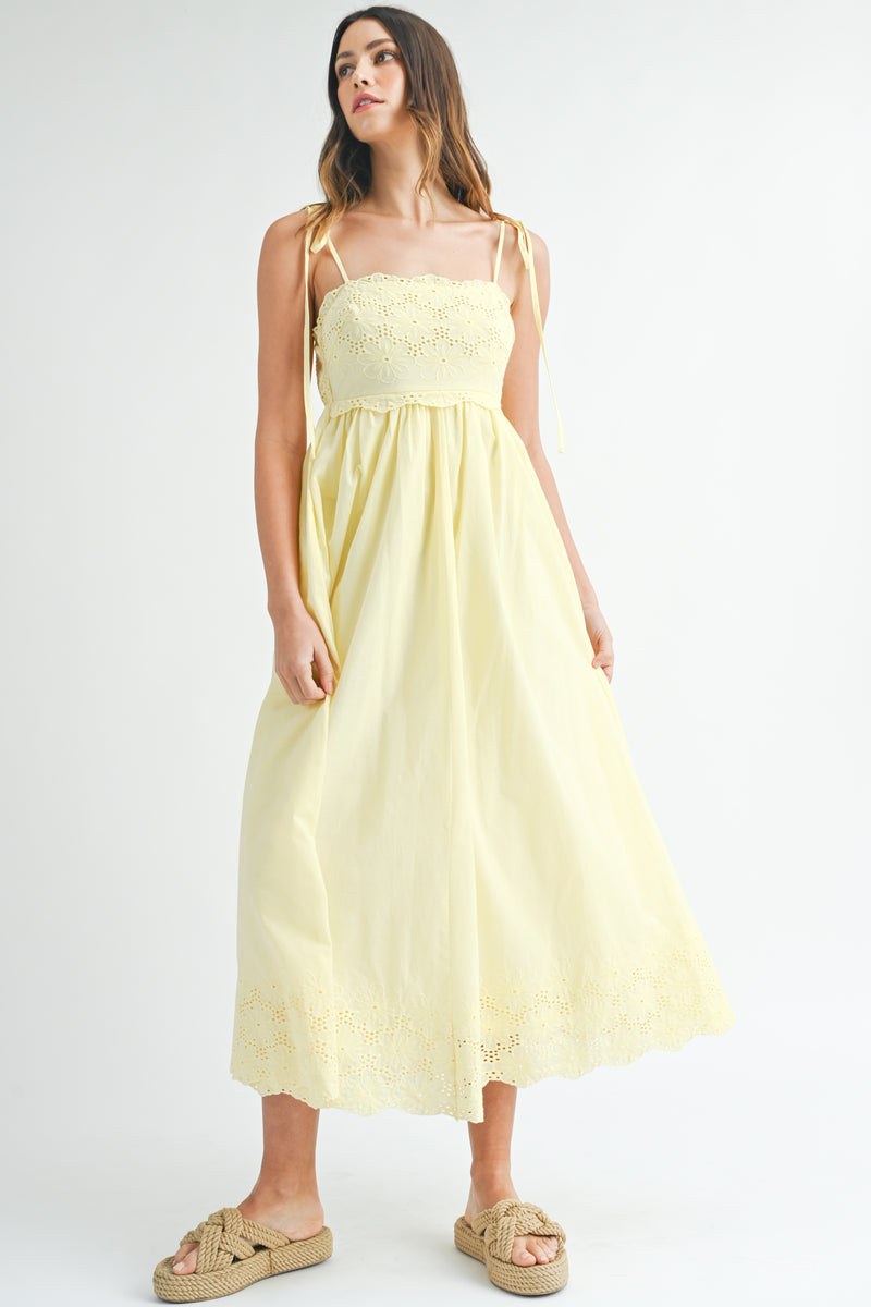 SAMANTHA  SCALLOP EDGE EYELET LACE MIDI DRESS