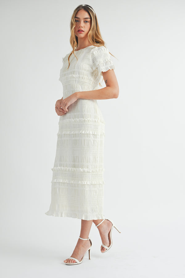 ASHLEIGH SMOCKED RUFFLED DRESS