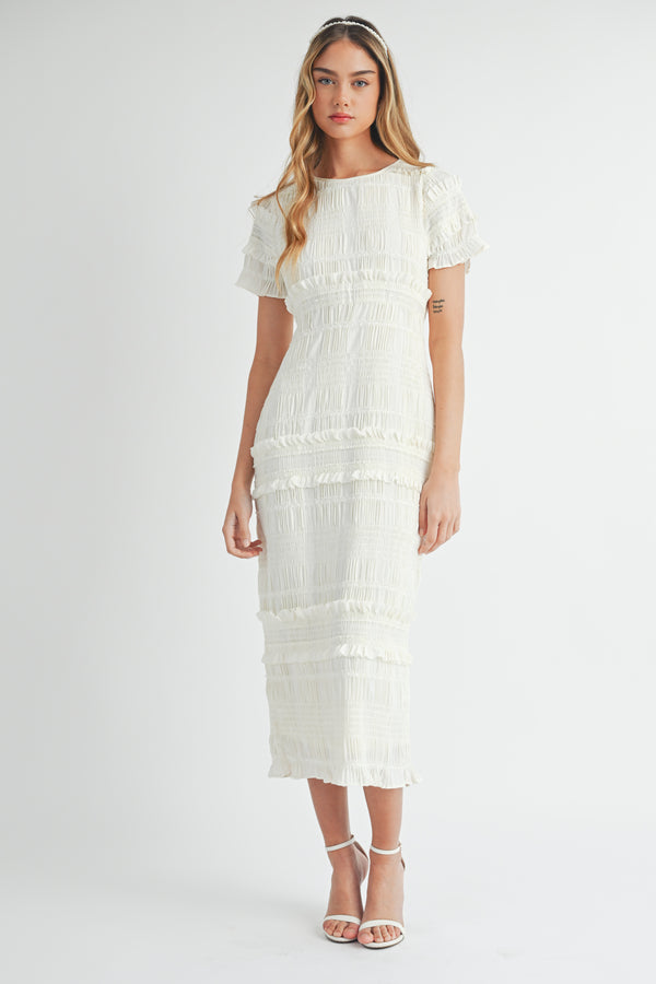 ASHLEIGH SMOCKED RUFFLED DRESS