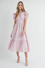 AVELINE POPLIN SCALLOPED TRIM SURPLUS MIDI DRESS