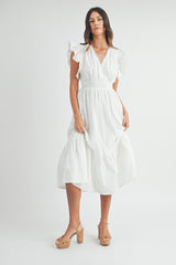 AVELINE POPLIN SCALLOPED TRIM SURPLUS MIDI DRESS