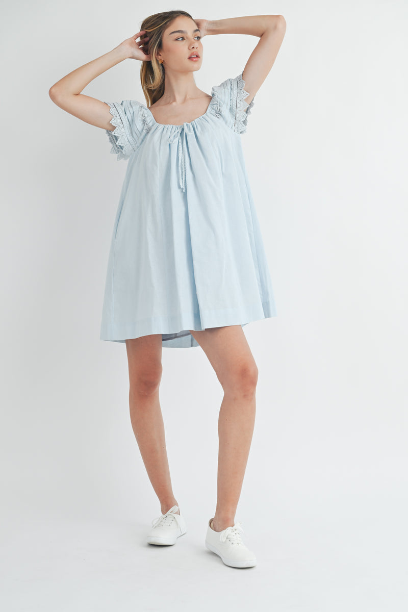 LAILAH LACE TRIMMED SHORT SLEEVES MINI DRESS