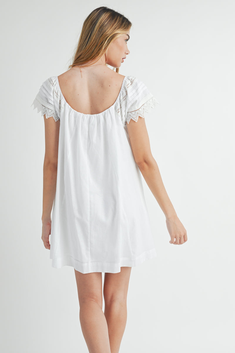 LAILAH LACE TRIMMED SHORT SLEEVES MINI DRESS