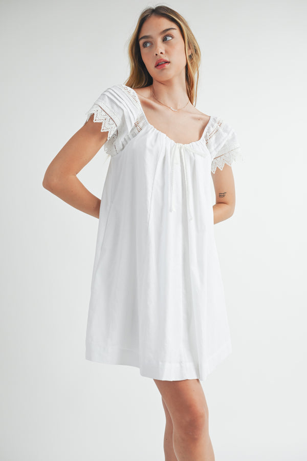 LAILAH LACE TRIMMED SHORT SLEEVES MINI DRESS