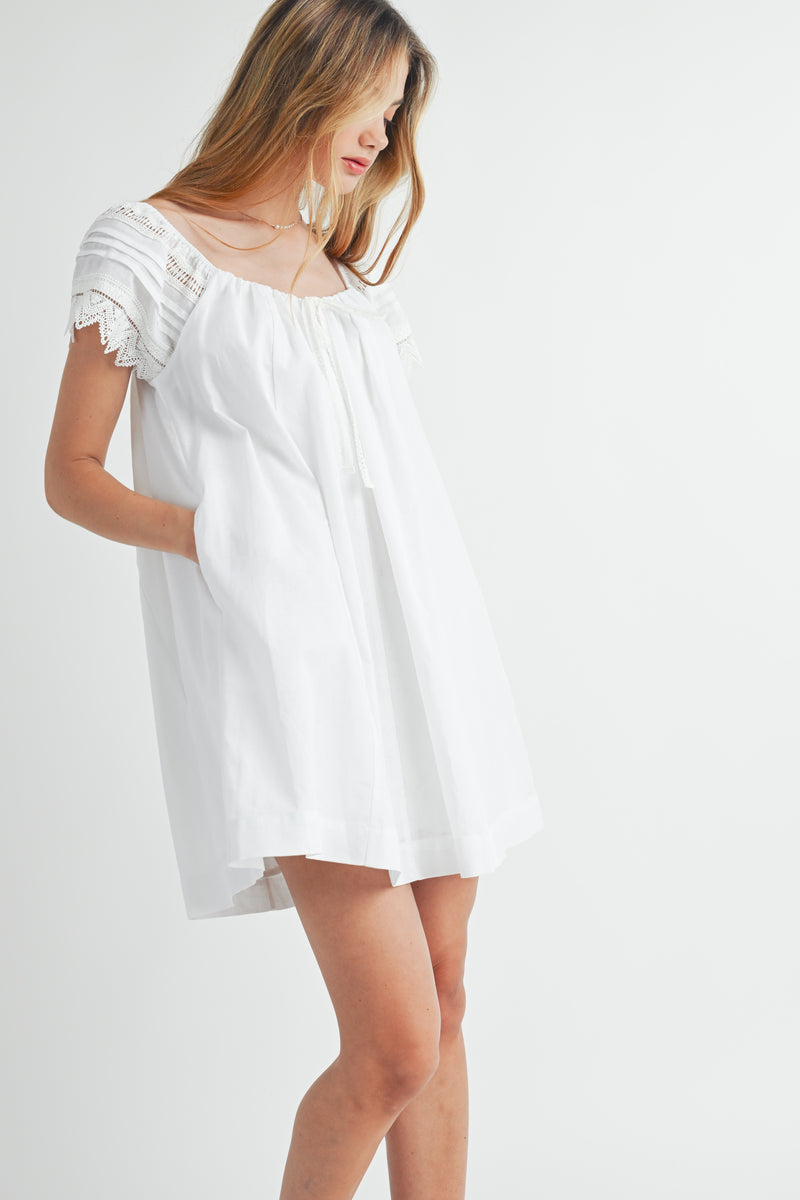 LAILAH LACE TRIMMED SHORT SLEEVES MINI DRESS