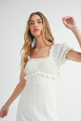 JODIE SMOCKED SHORT SLEEVE MIDI DRESS