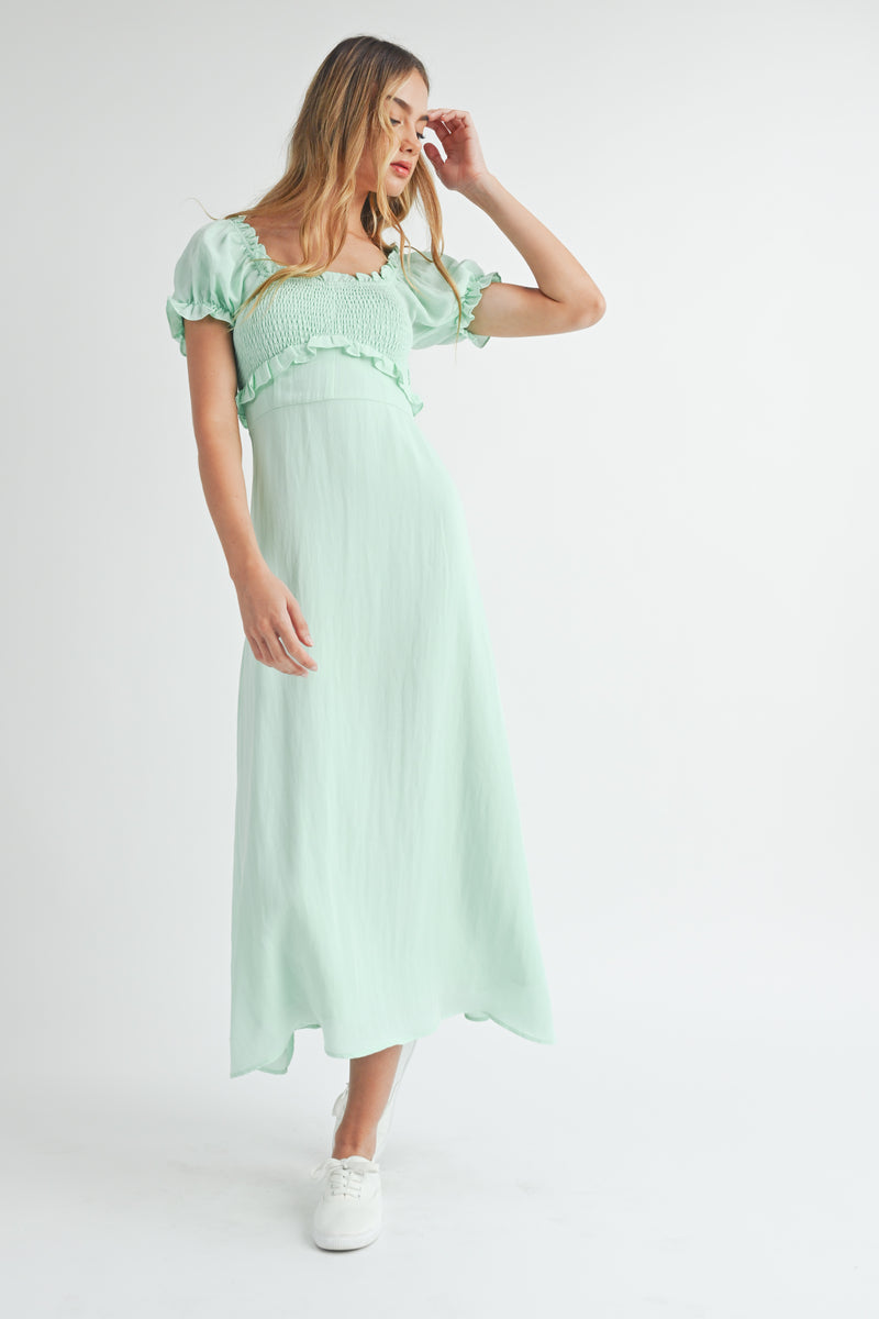 smocked short sleeve midi dress Floral Smocked Short Sleeve Midi Dress in Pink Large