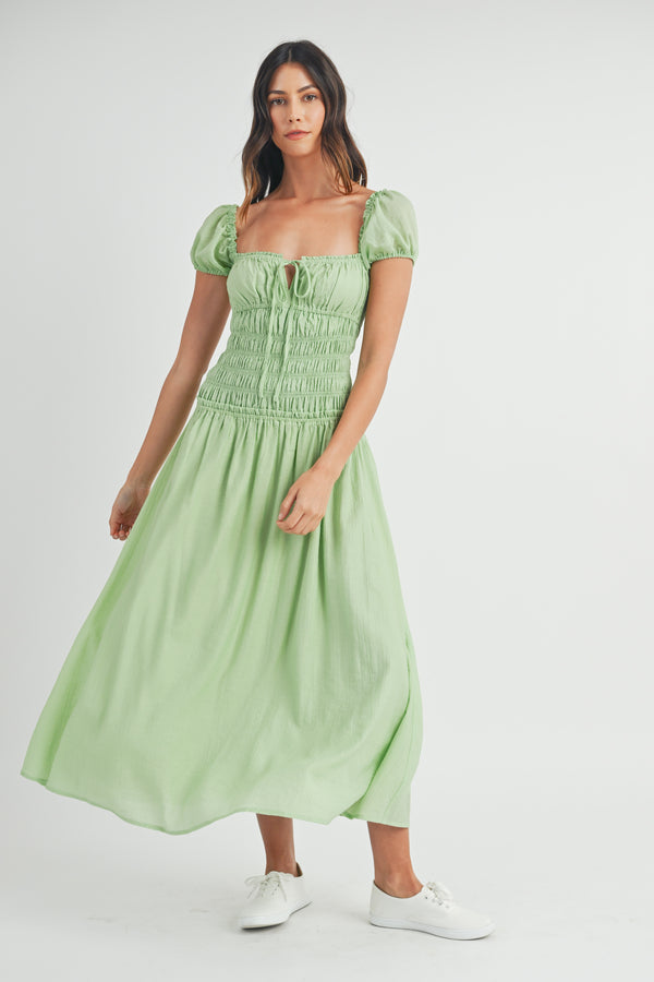MADALYN OPEN BACK PUFFED SHORT SLEEVES MIDI DRESS