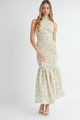 CRESSIDA SMOCKED MERMAID LINE MAXI DRESS